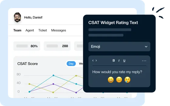 A CSAT satisfaction rating collected at the bottom of a reply