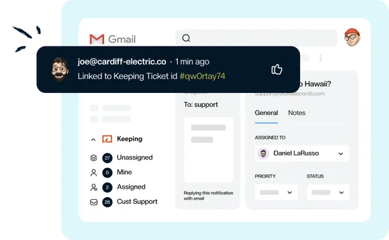 An Asana notification showing the task is linked to a Keeping ticket id