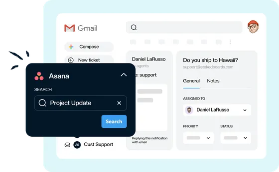 Searching Asana for a project update without leaving the Gmail thread
