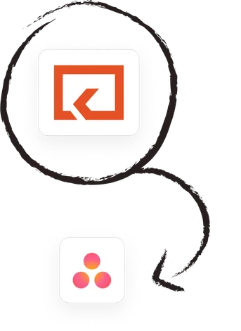The Keeping mark and the Asana logo joined by a hand-drawn arrow