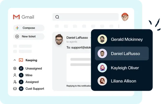 Assigning a customer email to a teammate from inside Gmail