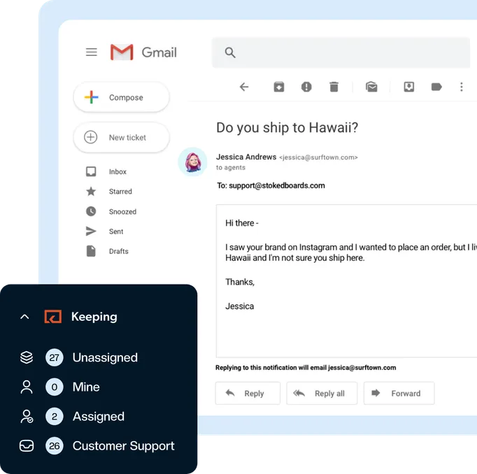 A Keeping workflow setting the assignee, priority and tags on an incoming email