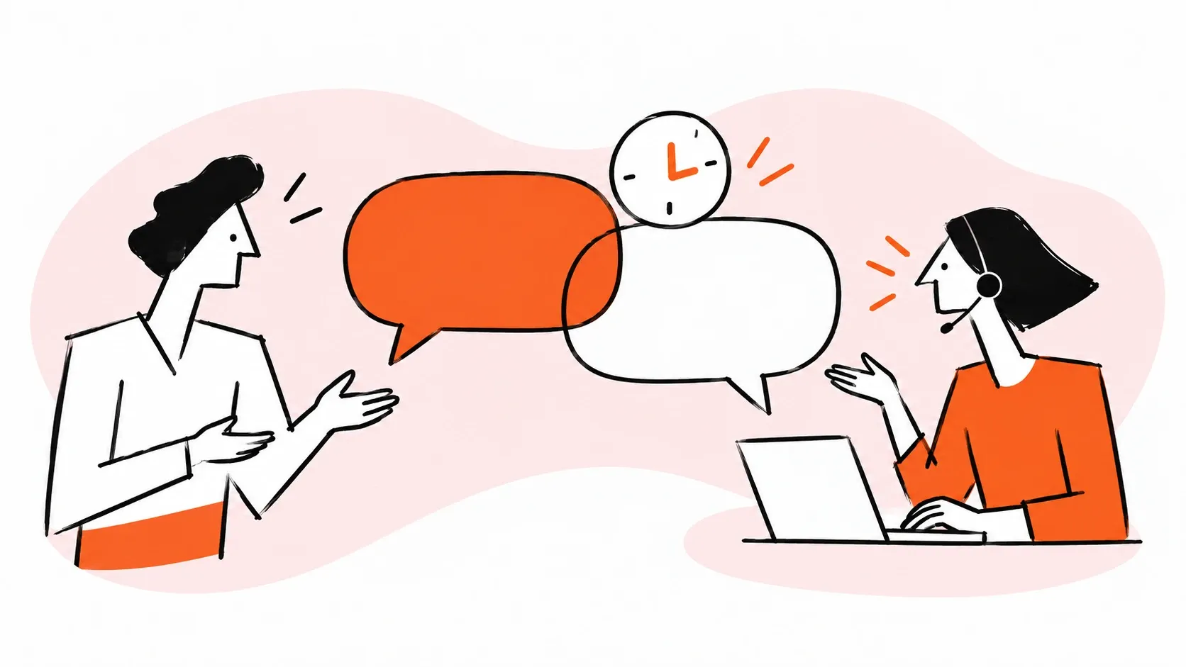 A customer and support agent exchange quick live-chat replies.