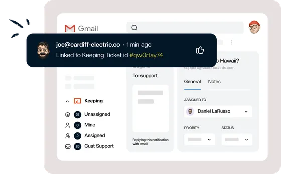 A ClickUp notification showing the task is linked to a Keeping ticket id