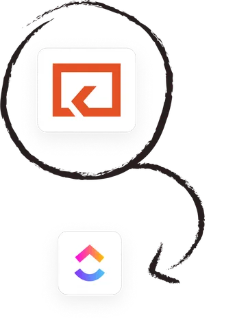 The Keeping mark and the ClickUp logo joined by a hand-drawn arrow