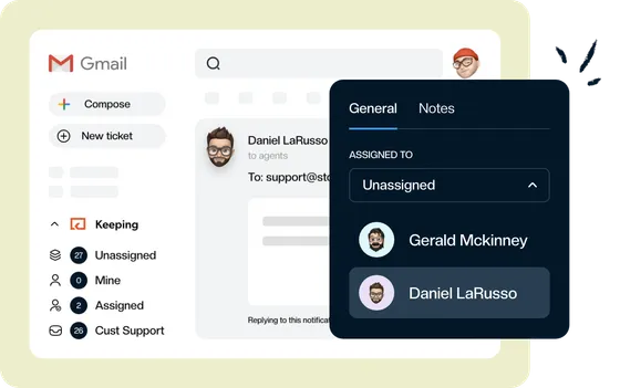 A shared mailbox with each conversation assigned to a named teammate