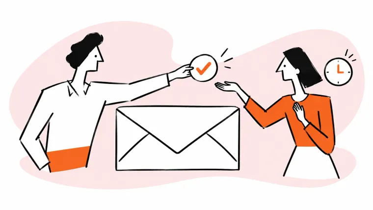 Two people exchange a receipt checkmark over a customer message.