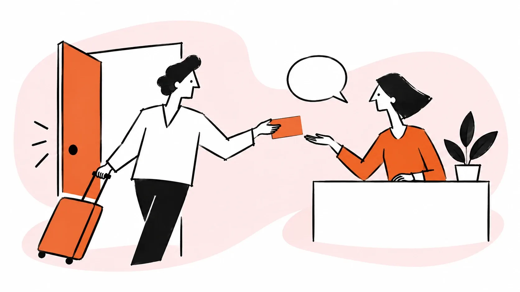 A departing customer shares feedback before leaving.