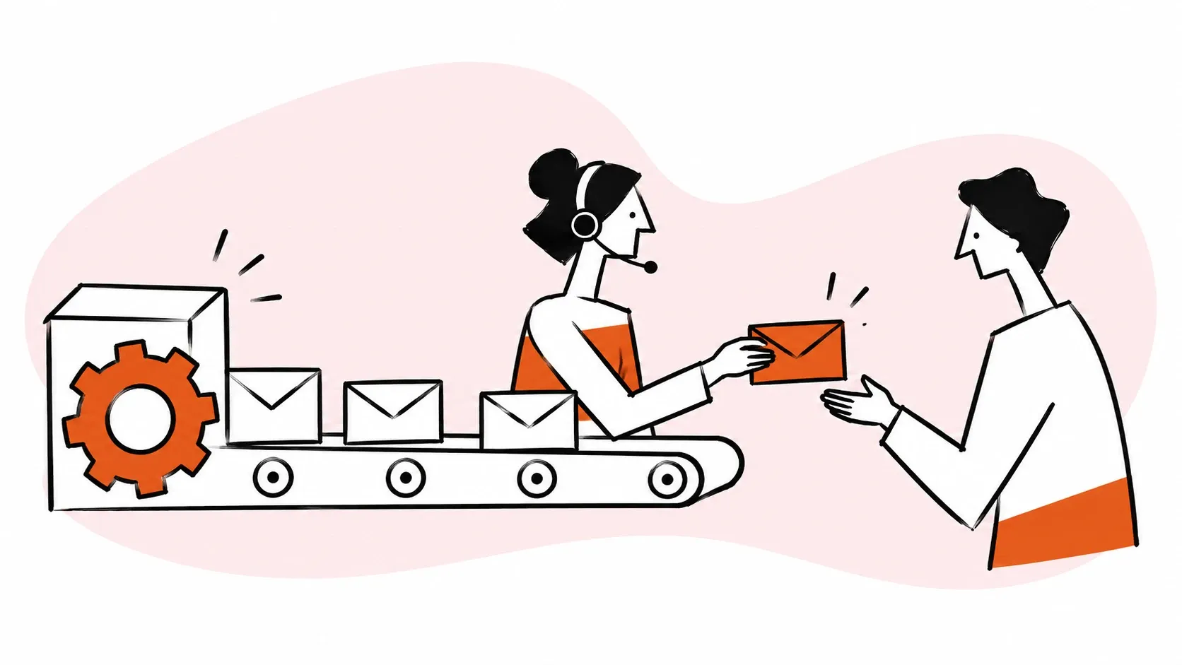 Automated email sorting supports a person helping a customer.