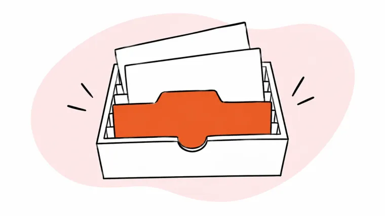 An open box holds reusable blank response cards behind an orange divider.