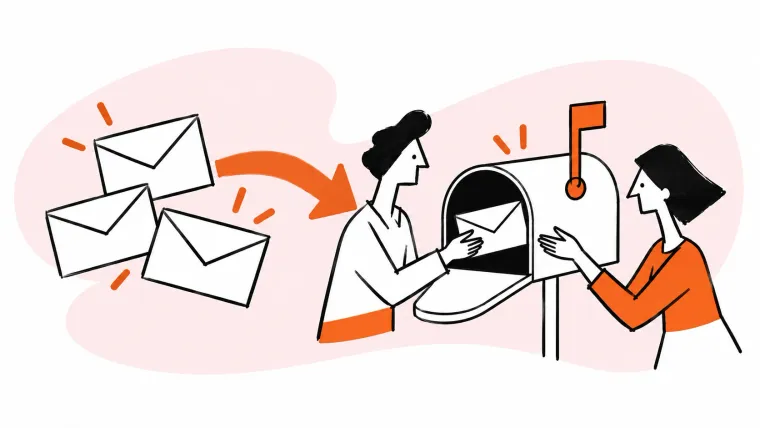 Distributed email copies merge into a shared team mailbox.