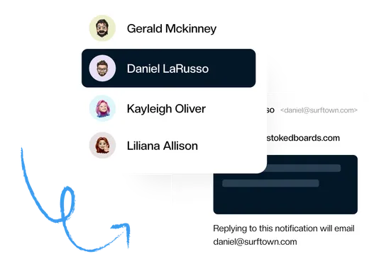 A support request assigned to a teammate from inside Gmail