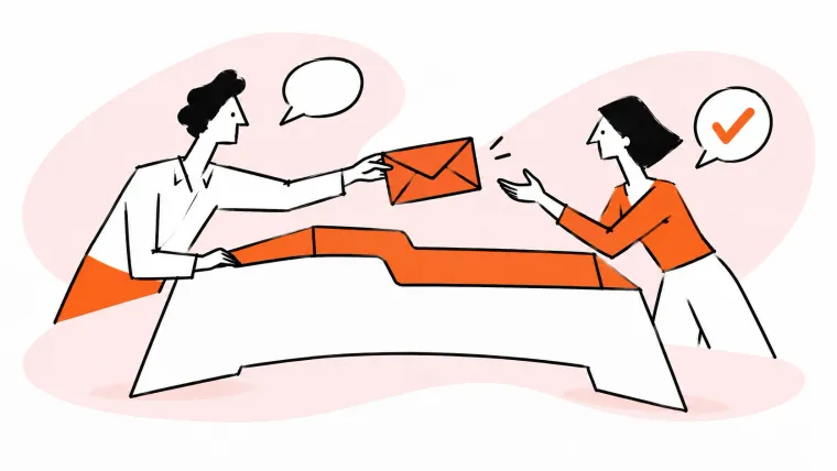 Teammates make a clear email handoff across a shared workspace.