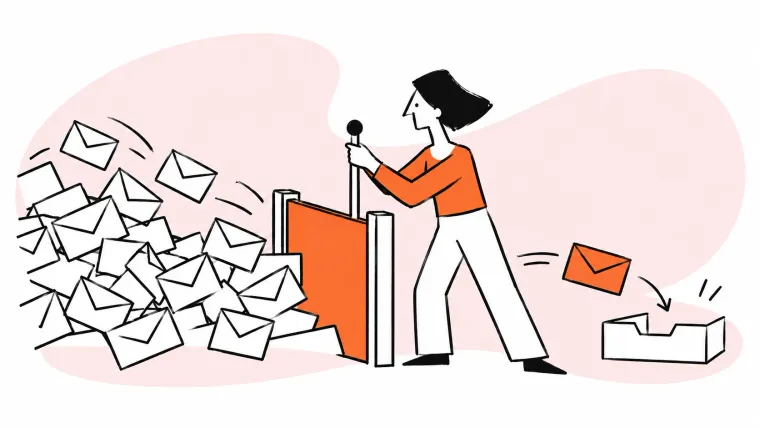 A person controls a flood of incoming email with a simple gate.