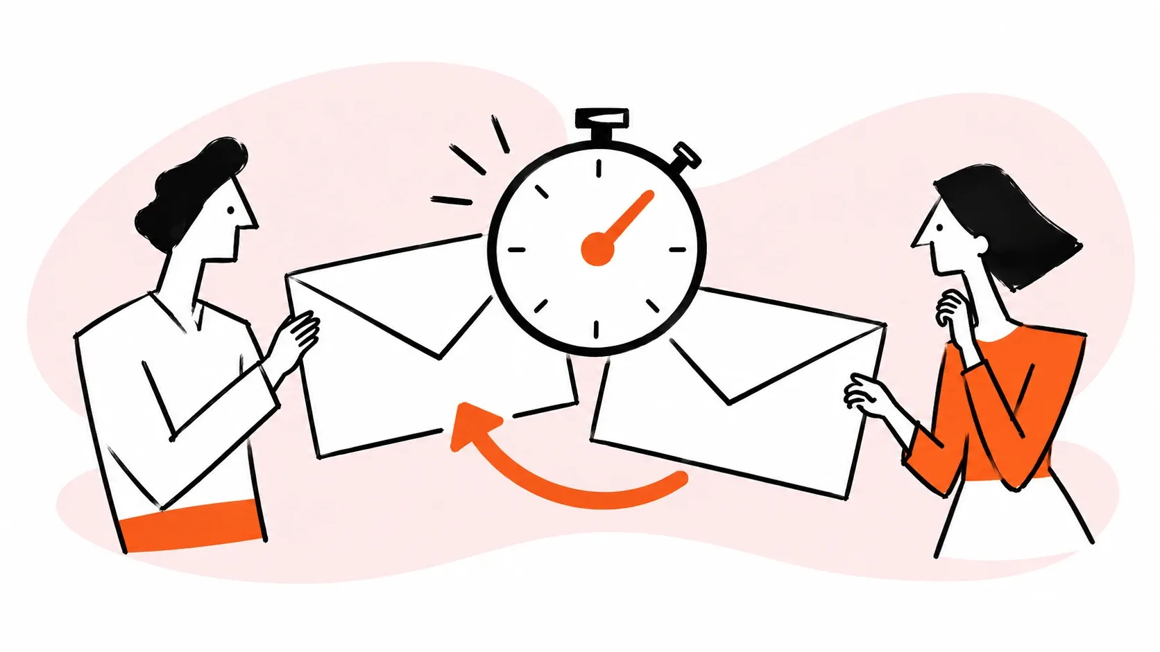 A stopwatch measures the time between an incoming email and its reply.