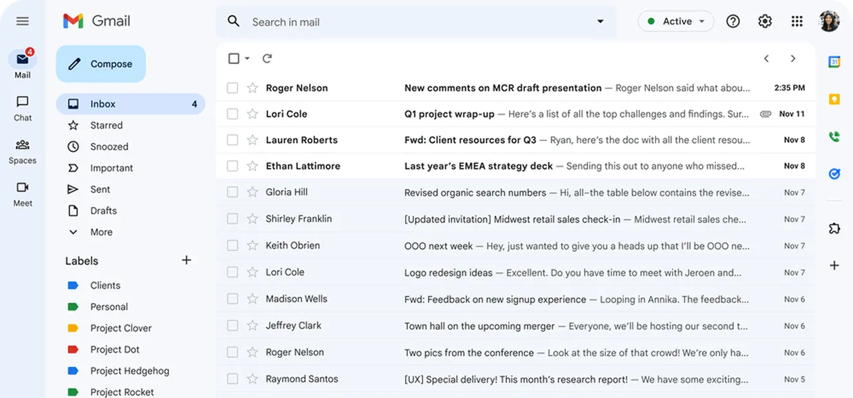 A busy Gmail inbox where nobody can tell which customer emails have been answered