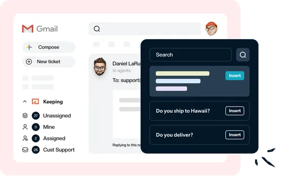 A tagged library of shared reply templates inside Gmail
