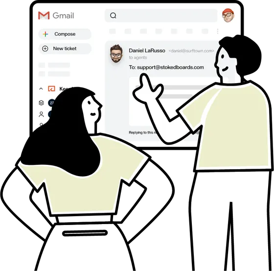 A support inbox with no ticket status on the open threads