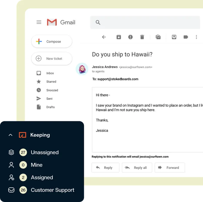 A Keeping mailbox open inside Gmail beside the regular inbox