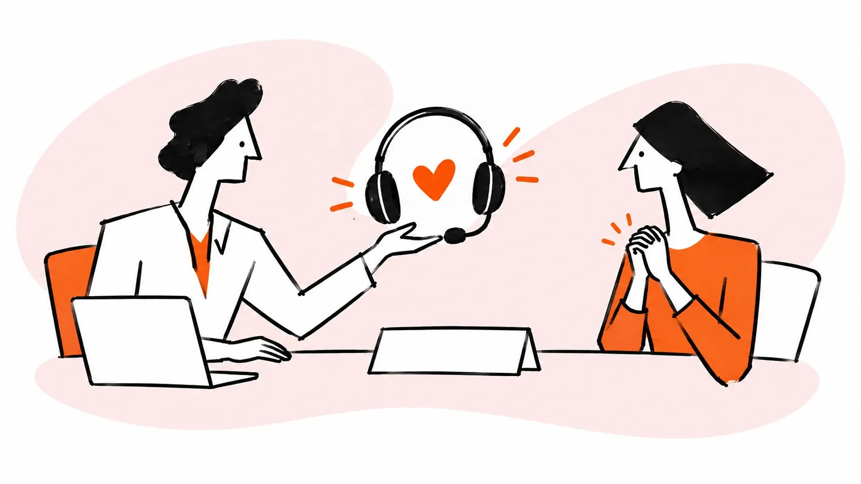A hiring conversation identifies a caring customer service representative.