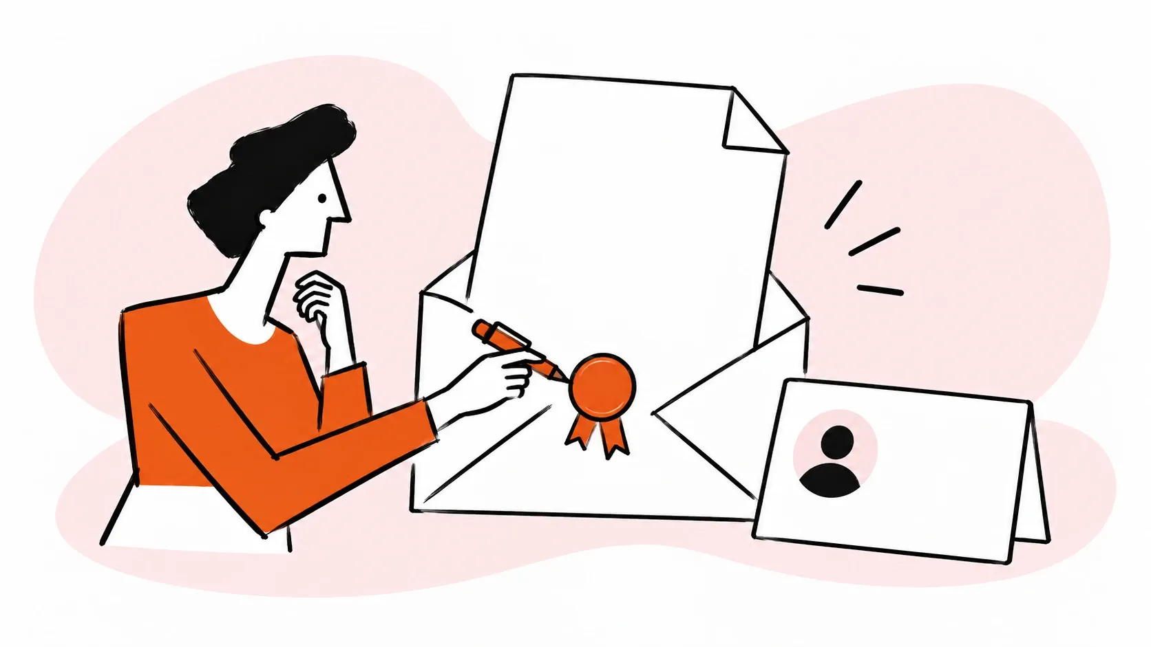 A seal and pen add a professional identity to an email.