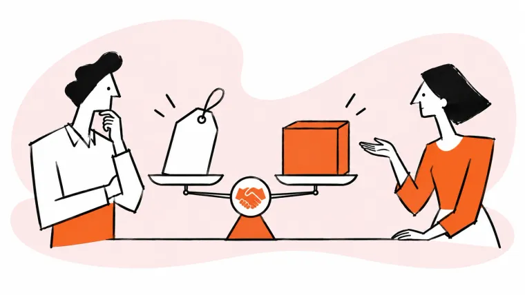 A customer and seller discuss a balanced price agreement.