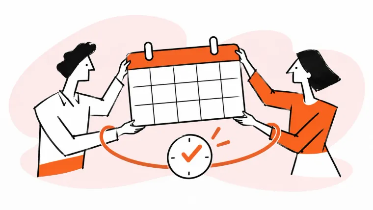 Two people share a calendar to coordinate their time.