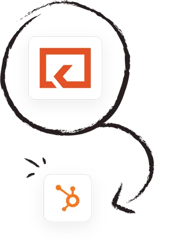 The Keeping mark and the HubSpot logo joined by a hand-drawn arrow