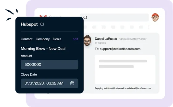 Editing a HubSpot contact record from the Keeping panel inside Gmail
