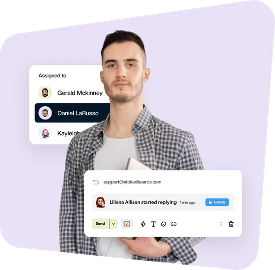 An IT ticket queue with statuses and assignees inside Gmail