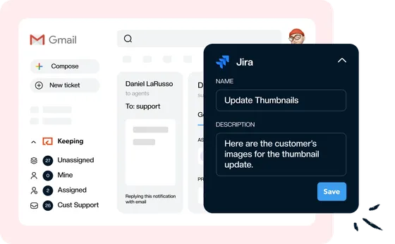 A new Jira issue being created from a Keeping ticket, with its name and description filled in