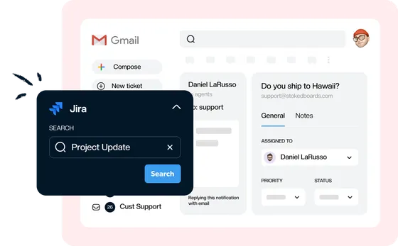 Searching Jira for a project update without leaving the Gmail thread