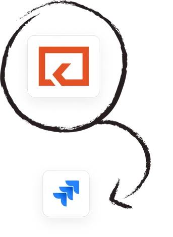 The Keeping mark and the Jira logo joined by a hand-drawn arrow