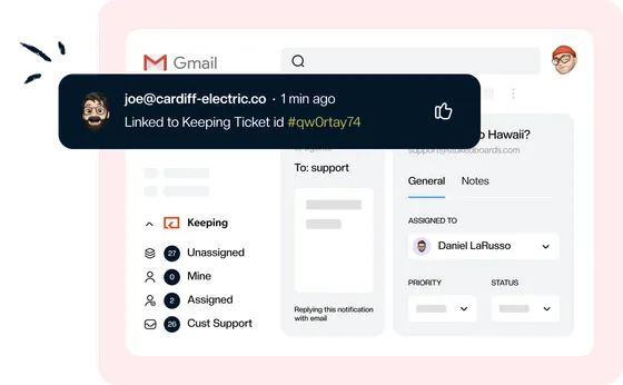 A Jira notification showing the issue is linked to a Keeping ticket id