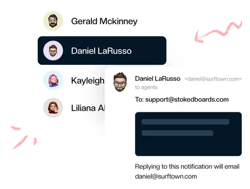 A Keeping notification showing which teammate owns an incoming email