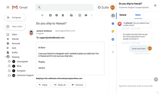 A Keeping mailbox open inside Gmail beside the regular inbox