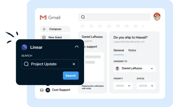 Searching Linear for a project update without leaving the Gmail thread