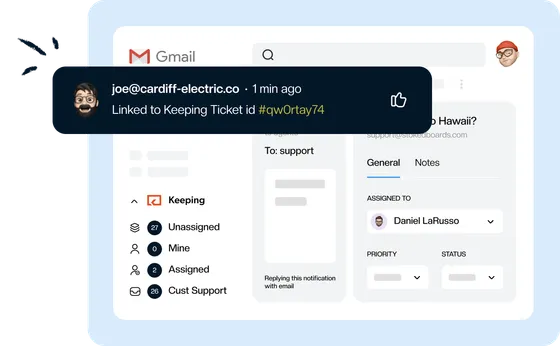 A Linear notification showing the issue is linked to a Keeping ticket id