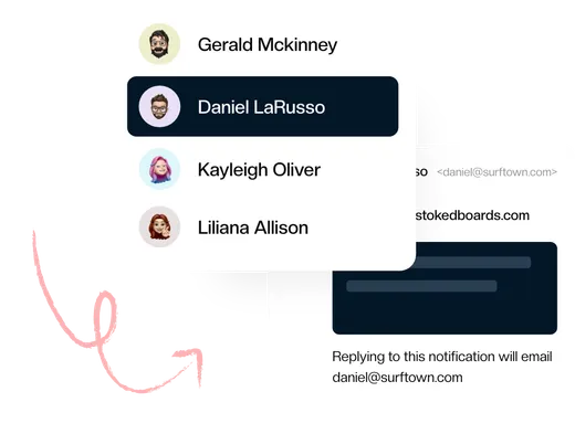 A dispatch email assigned to a teammate from inside Gmail