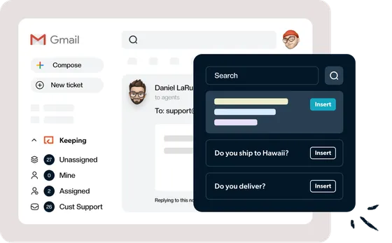 A shared reply template being inserted into a Gmail response