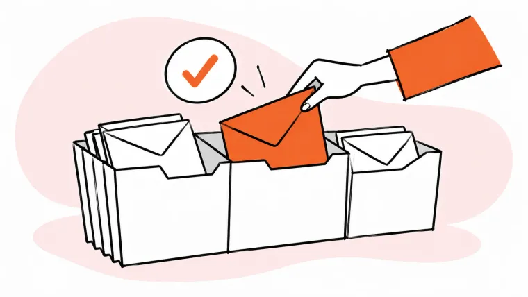 Work emails are sorted into a simple accordion organizer.