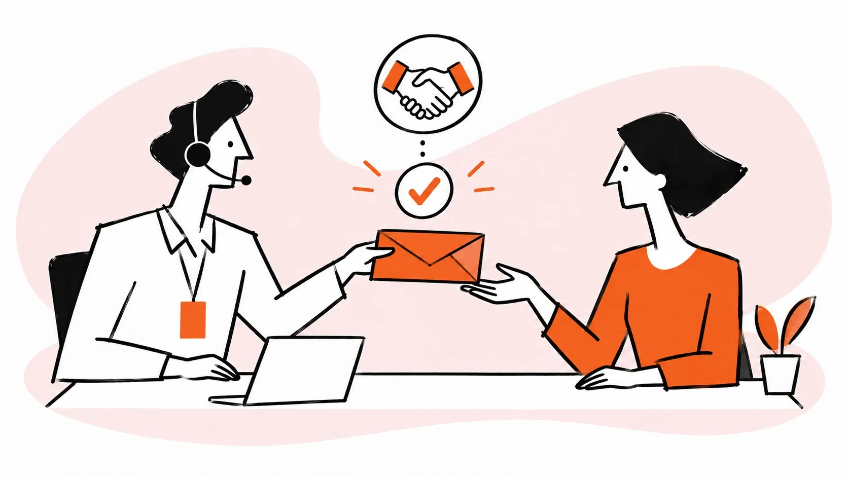 A professional exchange builds trust with a customer.