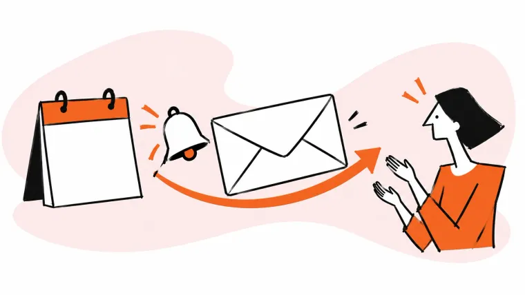 A gentle reminder nudges a waiting email toward its recipient.
