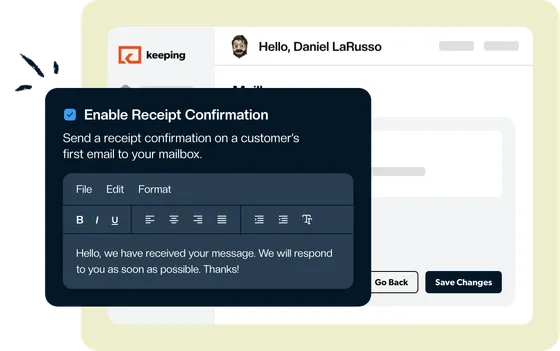 An automatic confirmation receipt being configured for a mailbox
