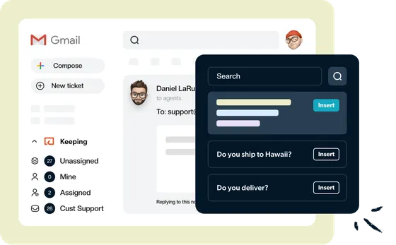 A shared reply template being inserted into a Gmail response