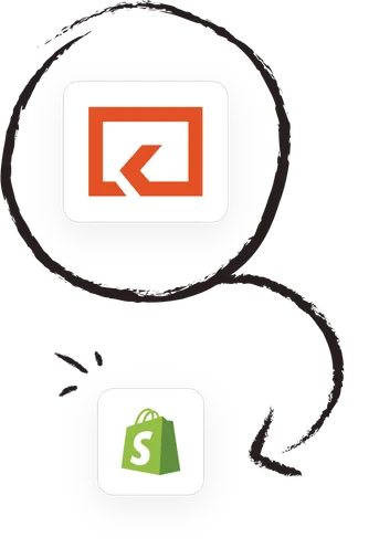 The Keeping mark and the Shopify logo joined by a hand-drawn arrow