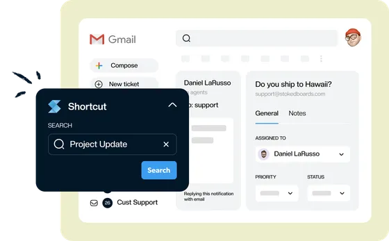 Searching Shortcut for a project update without leaving the Gmail thread