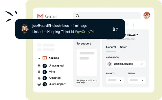 A Shortcut notification showing the story is linked to a Keeping ticket id