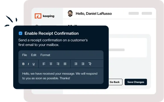 An automatic confirmation receipt sent back to a customer