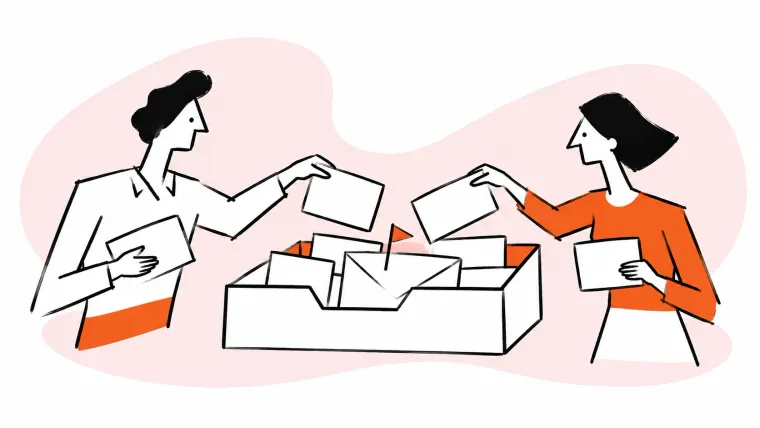 A team organizes incoming messages and marks one for action.